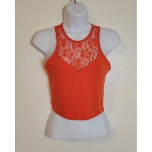 Red lace racer back crop top, small